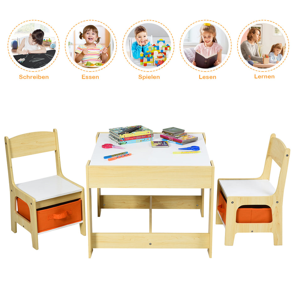 stycken – Barnsittgrupp Barnmöbler Barnsittset Barnbord med trästolar i målarbord – 3 2 3 1 – Natur
