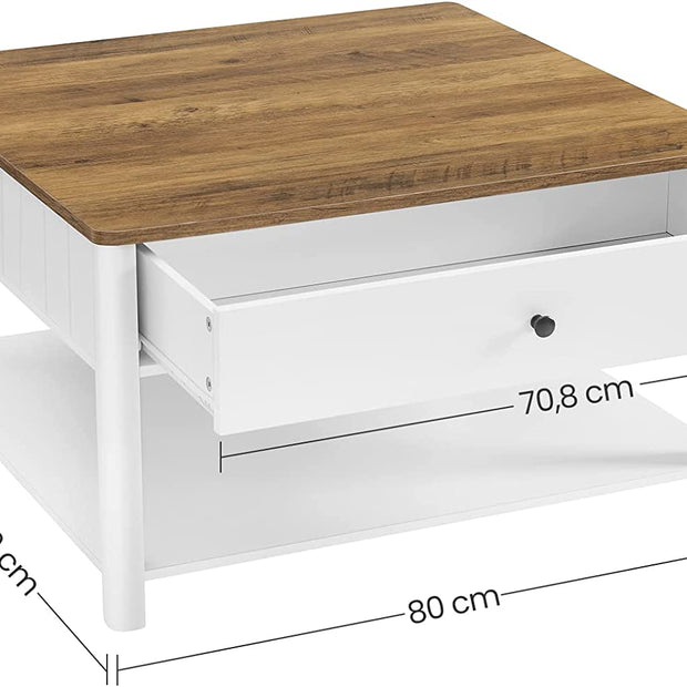 Couchtisch - Wohnzimmertisch - Sofa -Tisch - mit 2 großen Schubladen - braunes Weiß