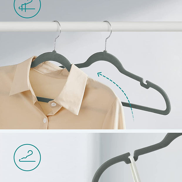 Bekleidungsbügel - Samtkleiderbügel - Set von 30 Teilen - Anti -Slip - rotierender Haken - Grau