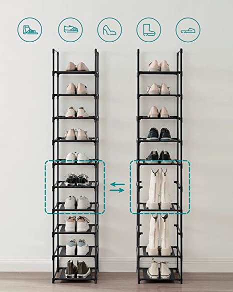 Schuhregal - Aufbewahrung von Schuhen - 10 Level - offener Schuhschrank - Metallrahmen - Schwarz