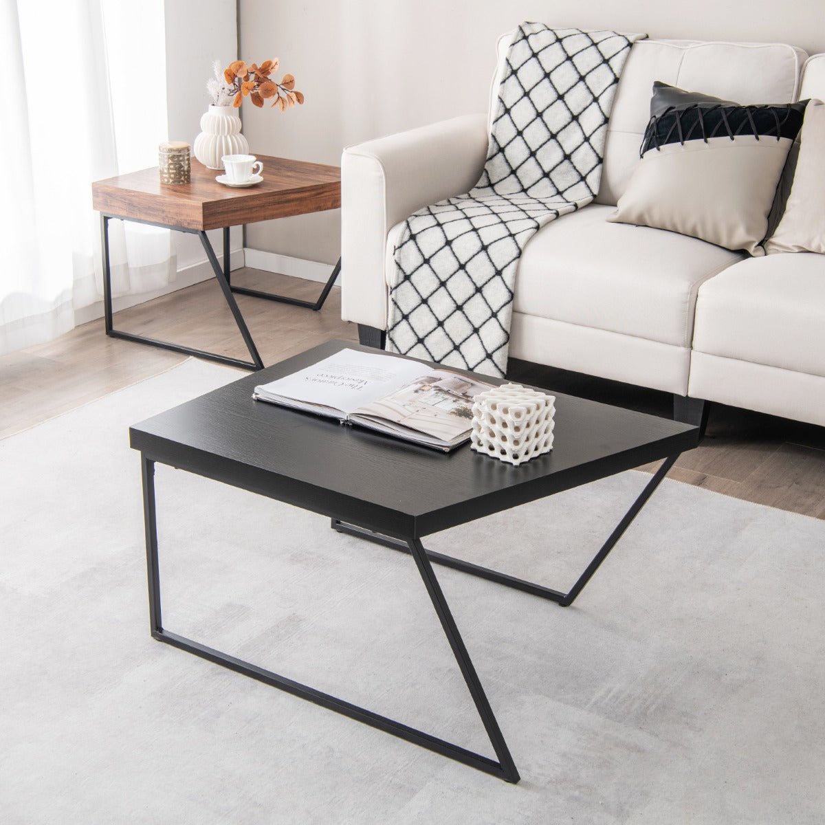 Soffbord – Modernt Sidobord + – 2 120 x 60 x 46 cm – Svart
