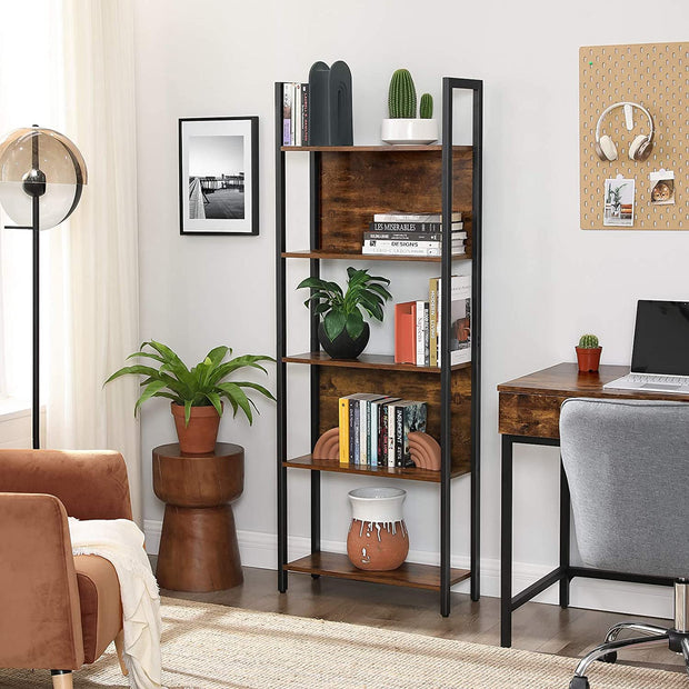 Buchregal - Wohnzimmerschrank - Holzbretter - Metallrahmen - Brown