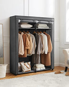 Kleiderschrank mit Bekleidungsstangen - Leinenschrank - Kleidungsständer - faltbar - 140 x 43 x 174 cm