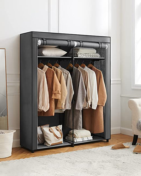 Kleiderschrank mit Bekleidungsstangen - Leinenschrank - Kleidungsständer - faltbar - 140 x 43 x 174 cm