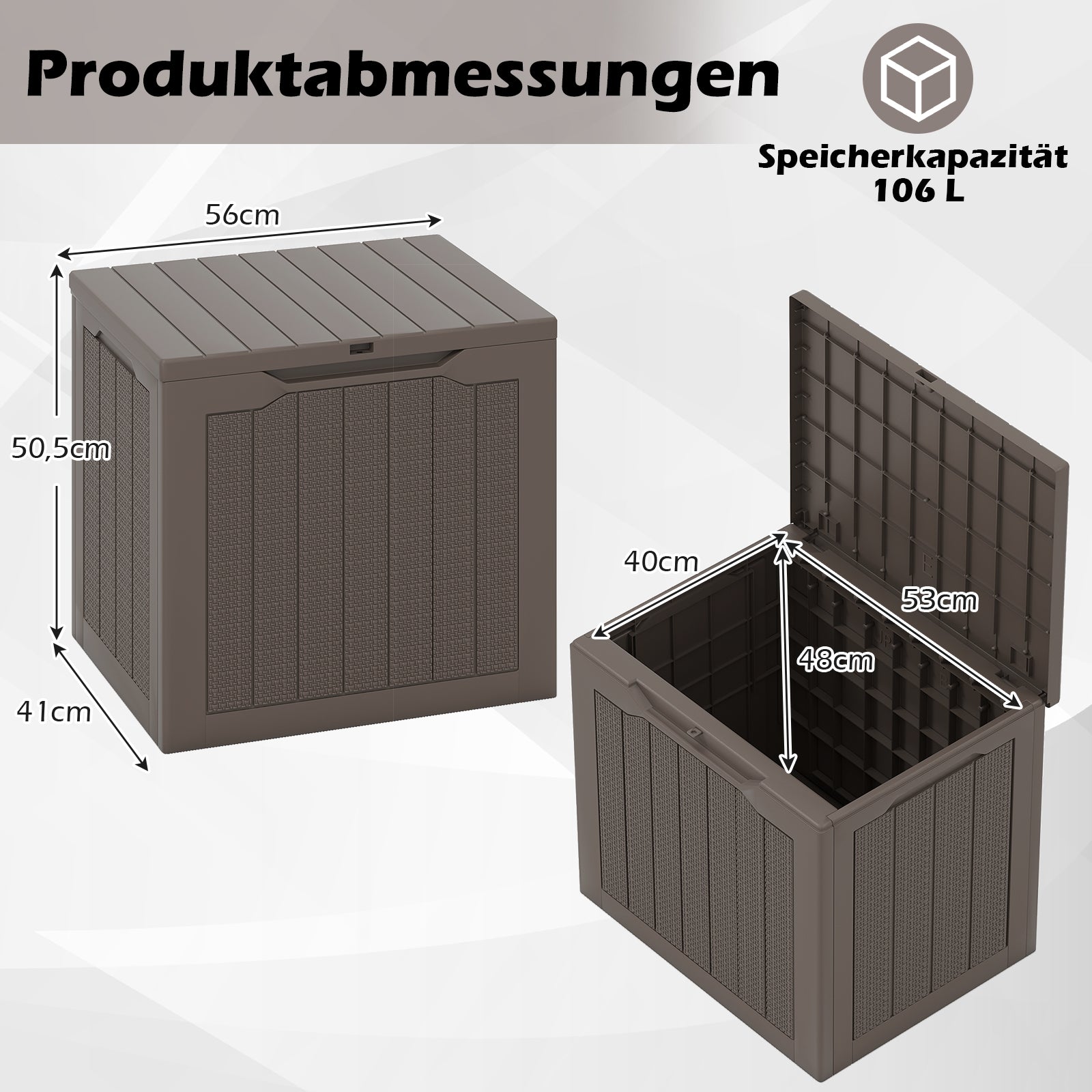 Utomhusförvaringslåda – Lockbox med låsbart och flätad rottinglook – 96 L – Brun