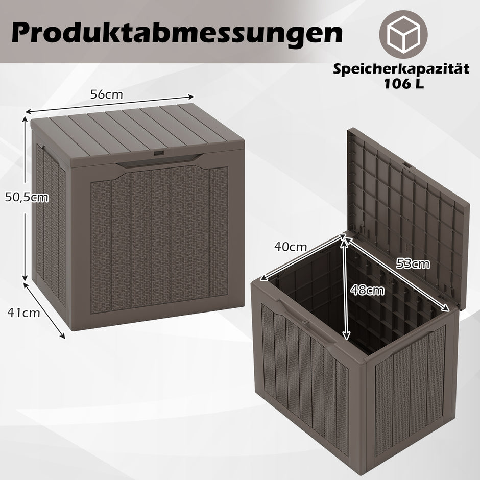 Utomhusförvaringslåda – Lockbox med låsbart och flätad rottinglook – 96 L – Brun