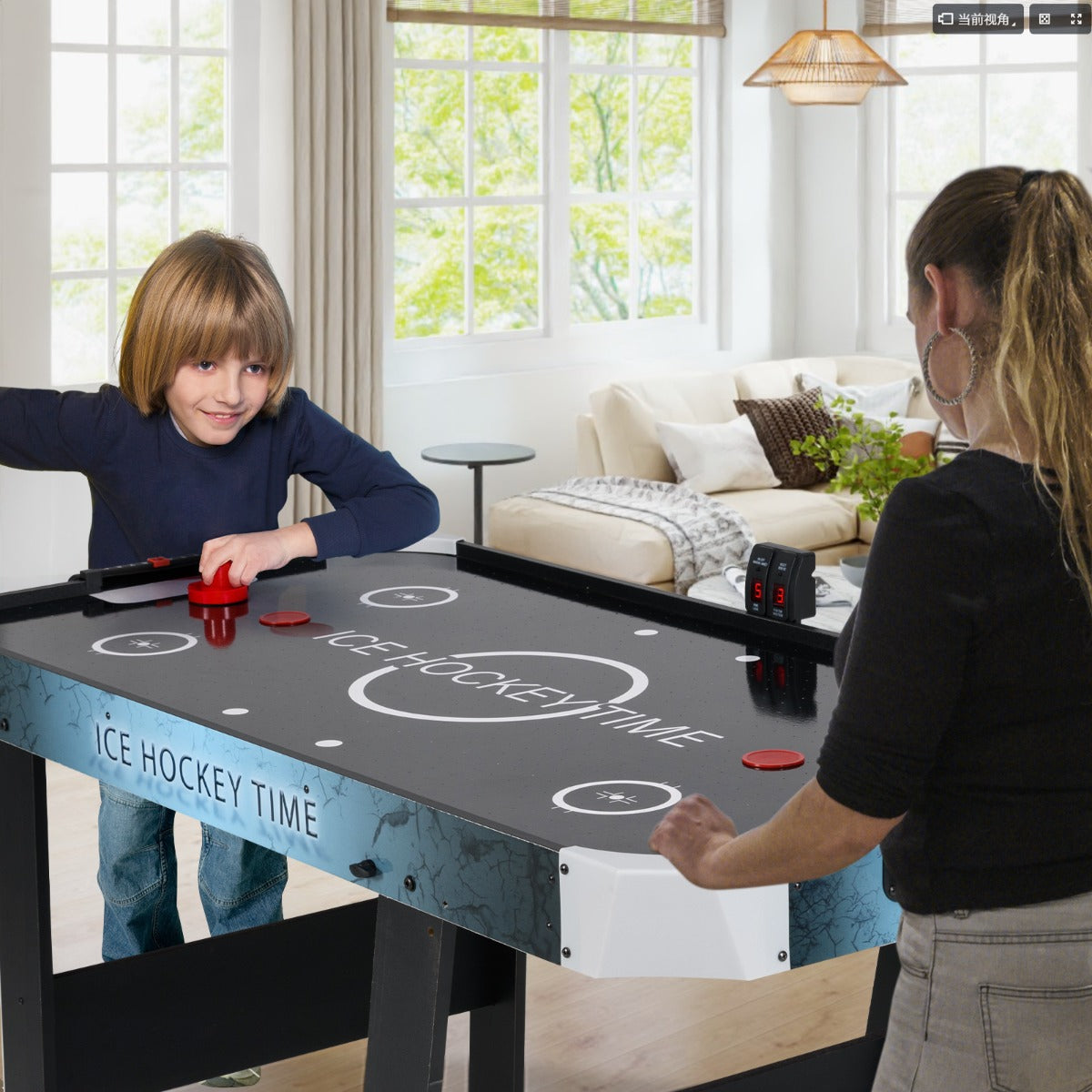 Fällbar – Airhockeybord med LED display och 12V motor Elektriskt luft – Svart