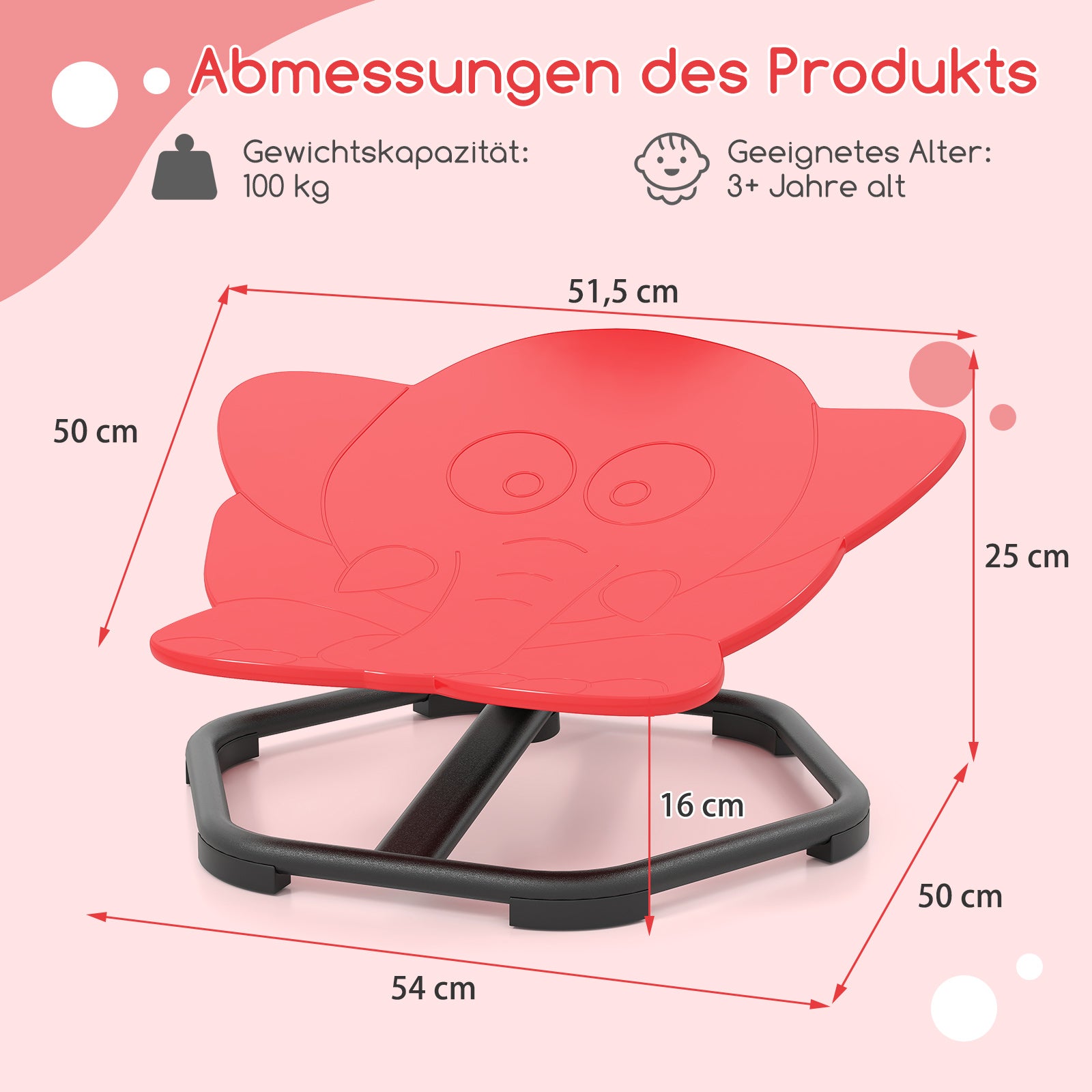 Sensorisk – snurrstol barn 360° karusell autism med halkfri metallbas elefant – Röd