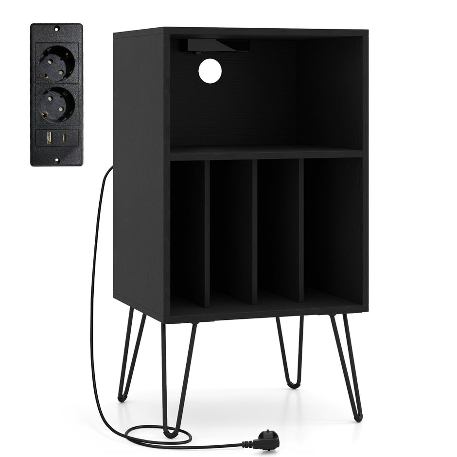 Plattspelarställare – med Laddningsstation Vinylförvaringsfack och – Svart