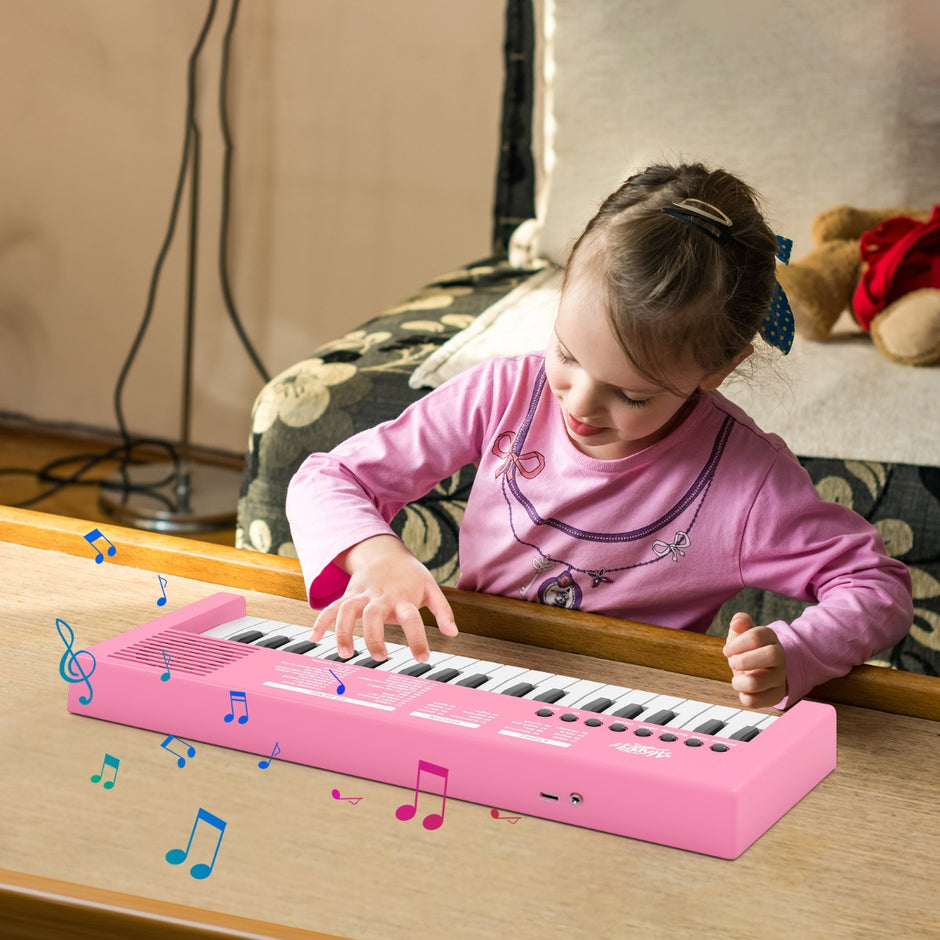 Barn – Piano Keyboard Tangent bärbar med Rytm Klangfärg och Demo – 37 8 8 22 – Rosa