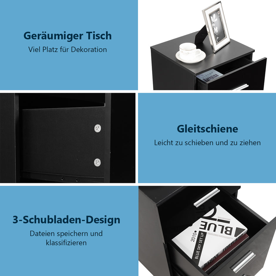 Set – med sängbord lådor kontorsskåp – 2 3 37 x 34 x 66,5 cm – Svart