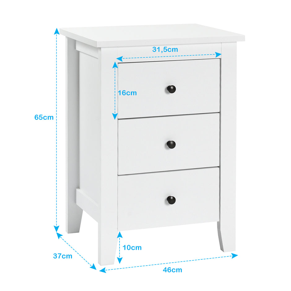 Set – med sängbord lådor för resårbädd – 2 3 46 x 37 x 65 cm – Vit