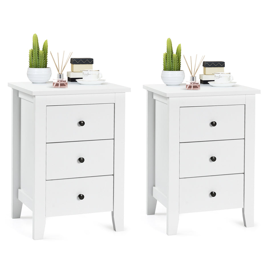 Set – med sängbord lådor för resårbädd – 2 3 46 x 37 x 65 cm – Vit