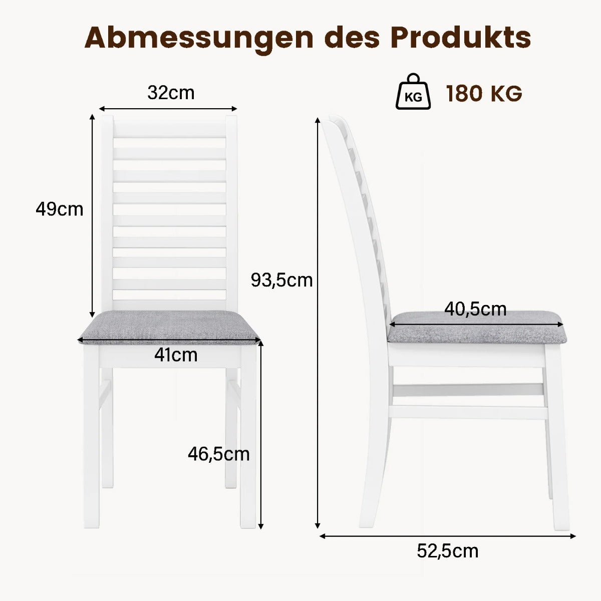 pack – matsalsstolar köksstolar utan armstöd med ben i gummiträ +grå – 2 – Vit