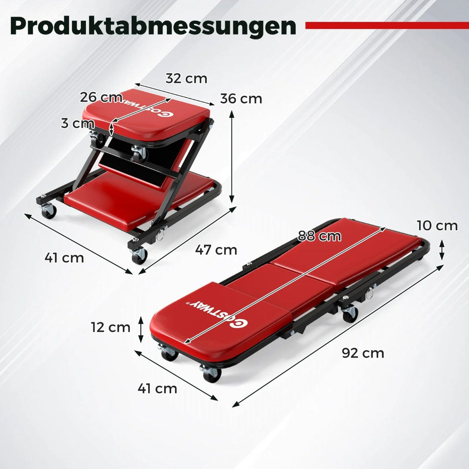 i – rullbräda med hjul och stoppat säte Upp till belastning – 2 1 6 150 kg – Röd