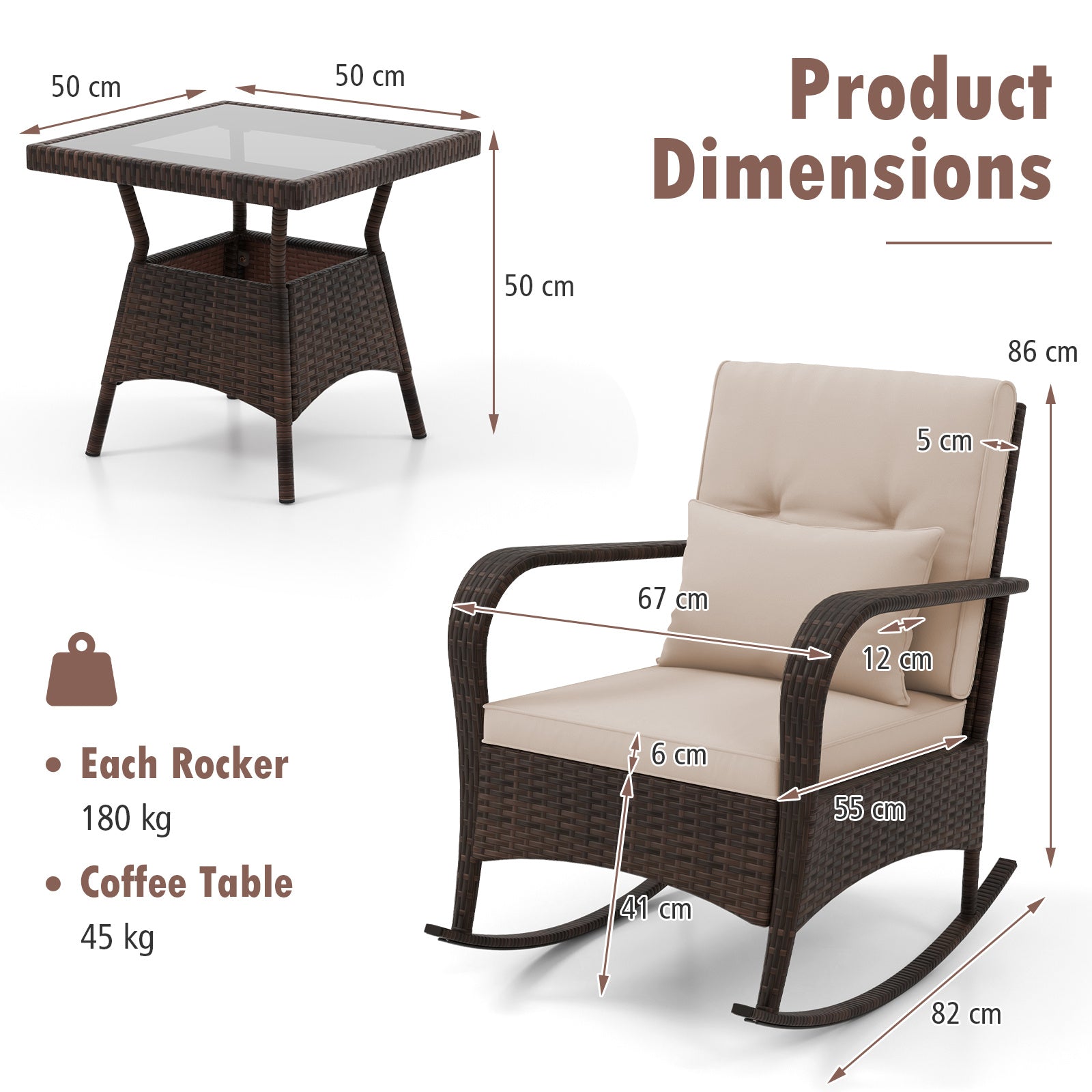 delat – trädgårdsmöbelset, två rotting gungstolar med glasbord, utomhusgrupp metallram – 3