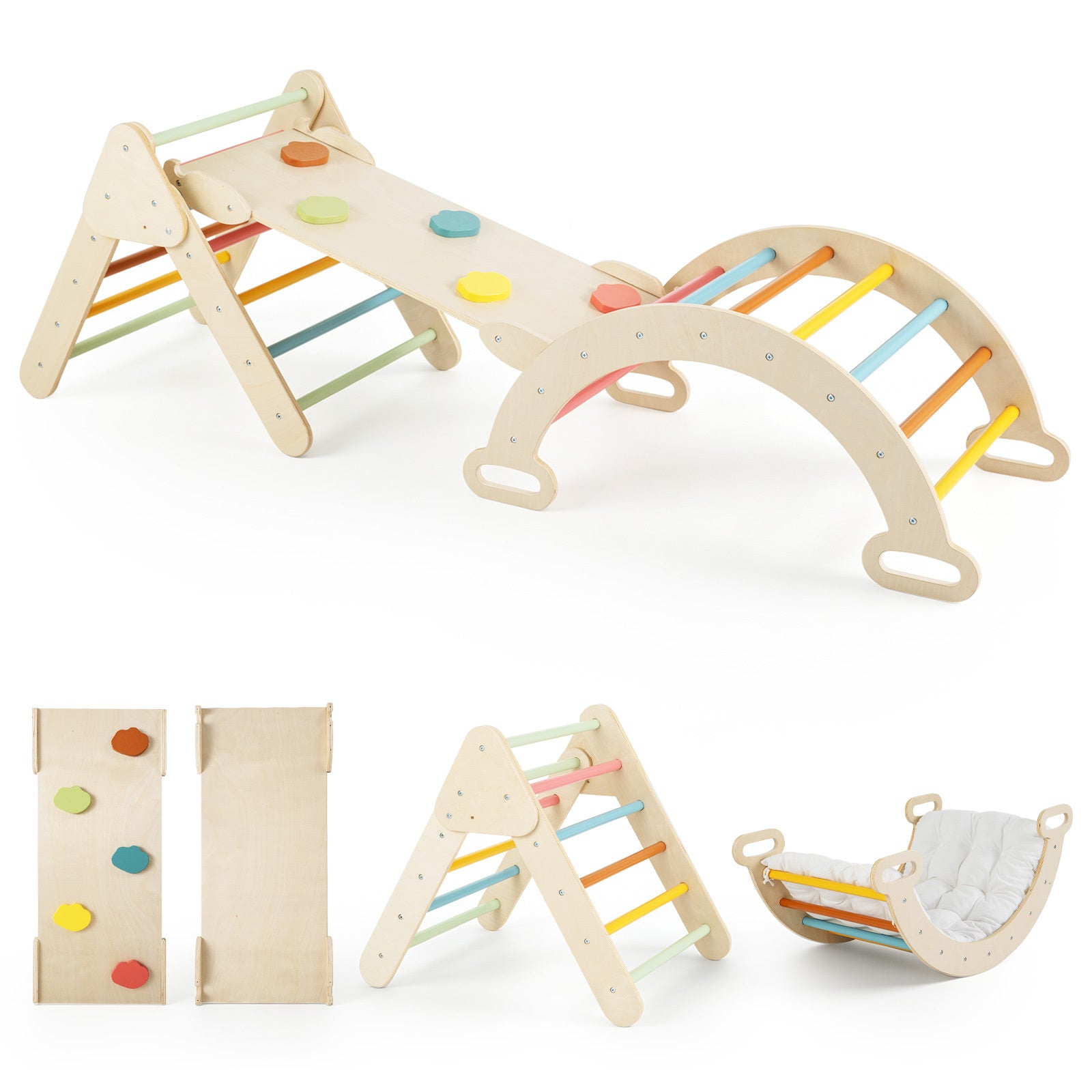 i – montessori klätterset i trä leksakset för barn från år klätterställning set med klättertriangel klätterbåge och ramp inomhus klätterleksak – 3 1 1