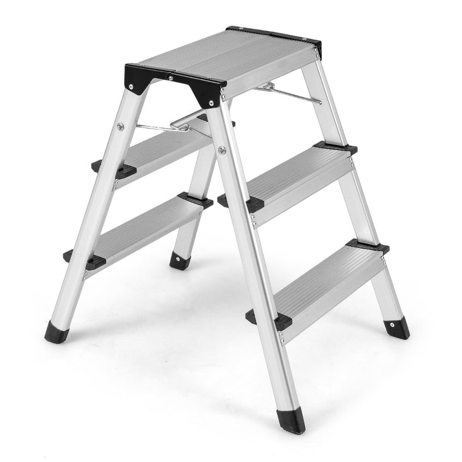 stegs – stege Aluminium vikbar fotpall med breda trampytor och halkfria fotskydd – 3 – Silver