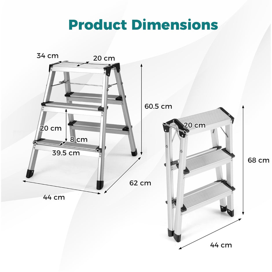 stegs – stege Aluminium vikbar fotpall med breda trampytor och halkfria fotskydd – 3 – Silver