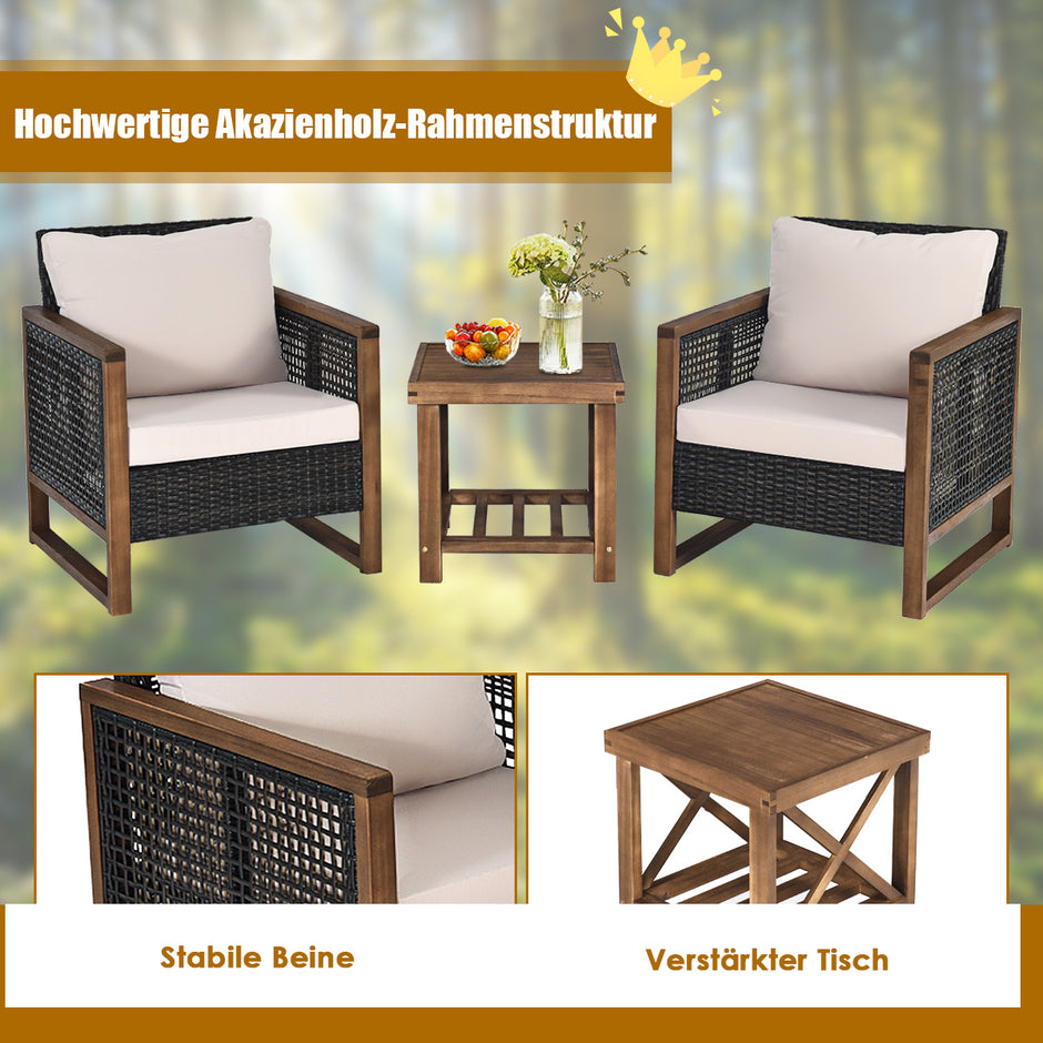 Set – med Trädgårdsmöbler i rotting Polyrattan Lounge tvättbara sittkuddar Uteserveringsset – 3 – Brun