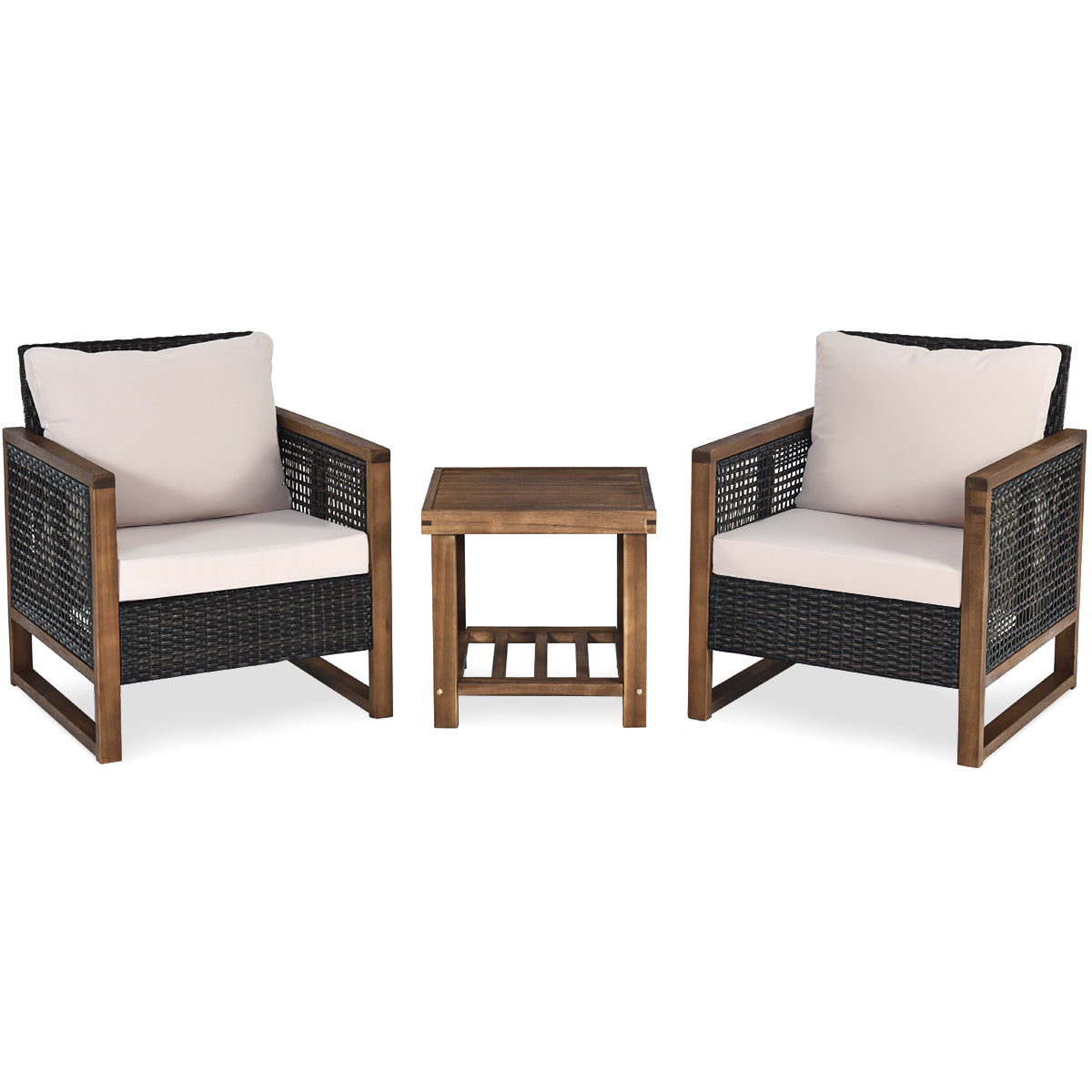 Set – med Trädgårdsmöbler i rotting Polyrattan Lounge tvättbara sittkuddar Uteserveringsset – 3 – Brun