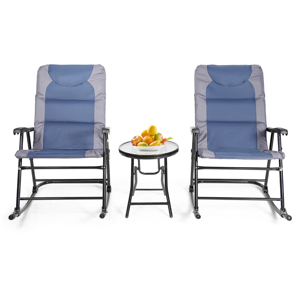 delade – hopfällbara bistroset utomhusgungstolar med bord + – 3 – Blå