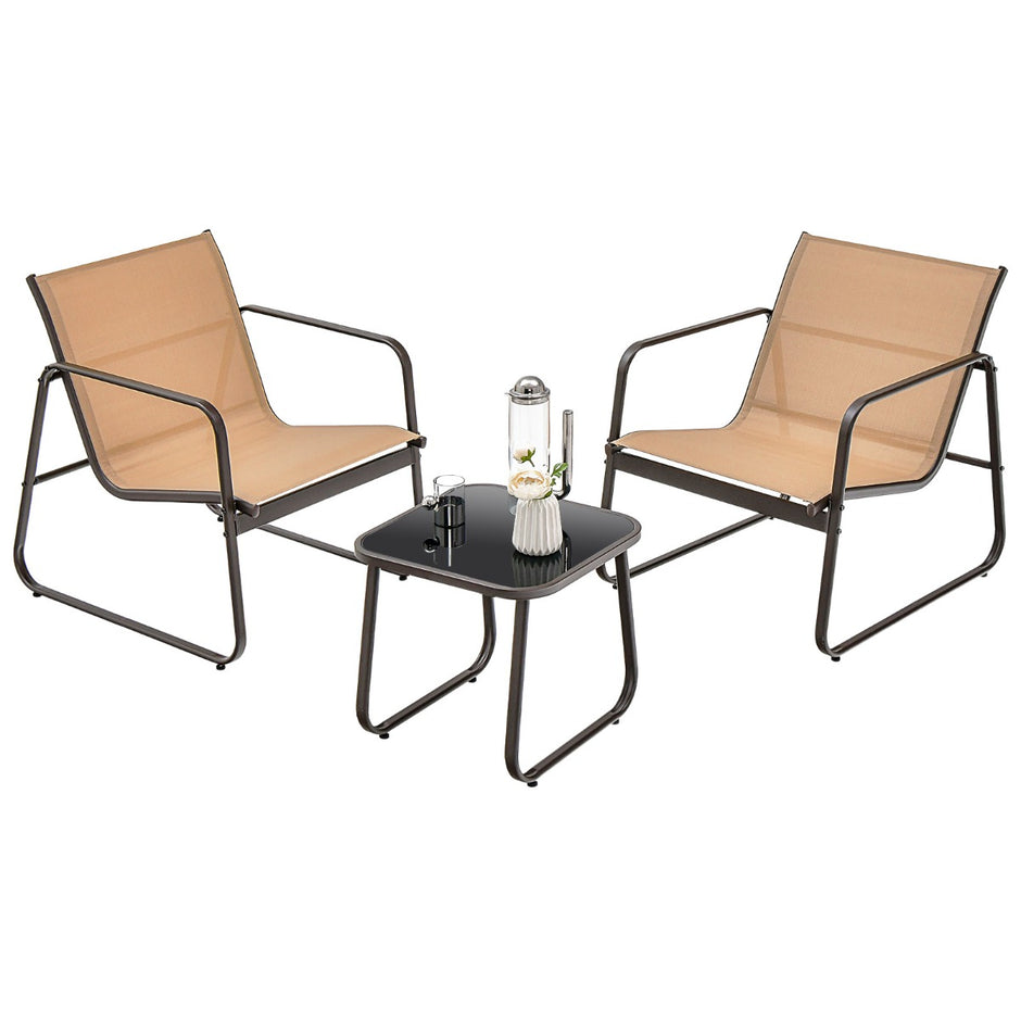 delad – uteplats samtalsset utomhus metall stol och bord set – 3 – Brun