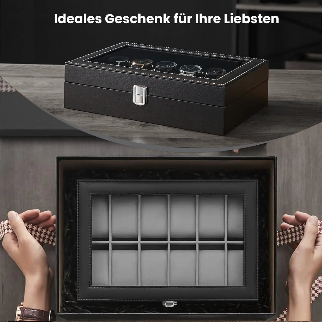 Beobachtungsschachtel - mit 12 Fächern und Glasdeckel, Luxus -Aufbewahrungsbox