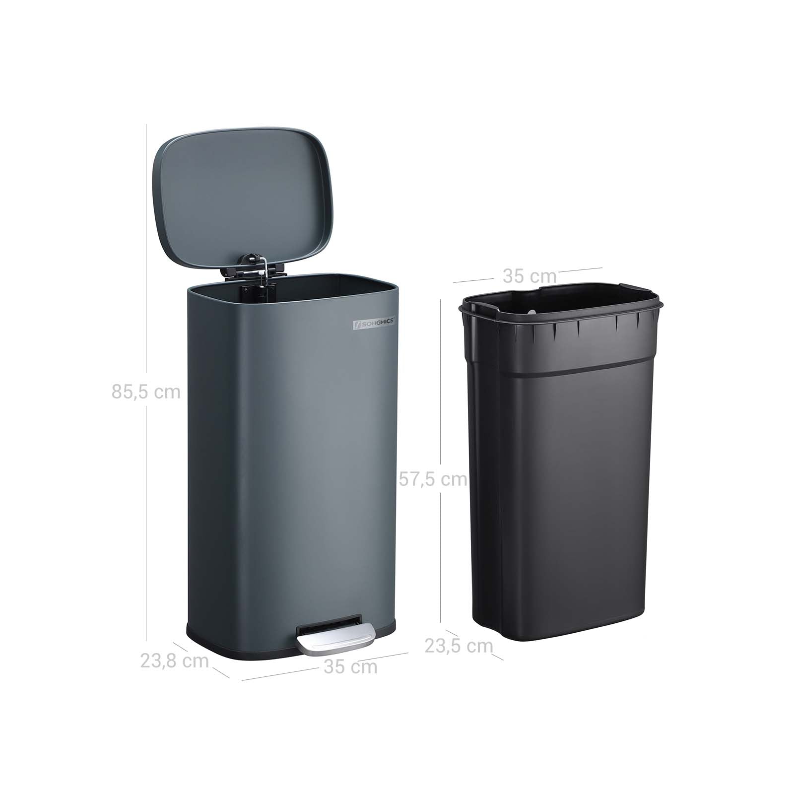Abfall Bimmer - Pedalbehälter - Softclose - 30 l - Rauchgrau