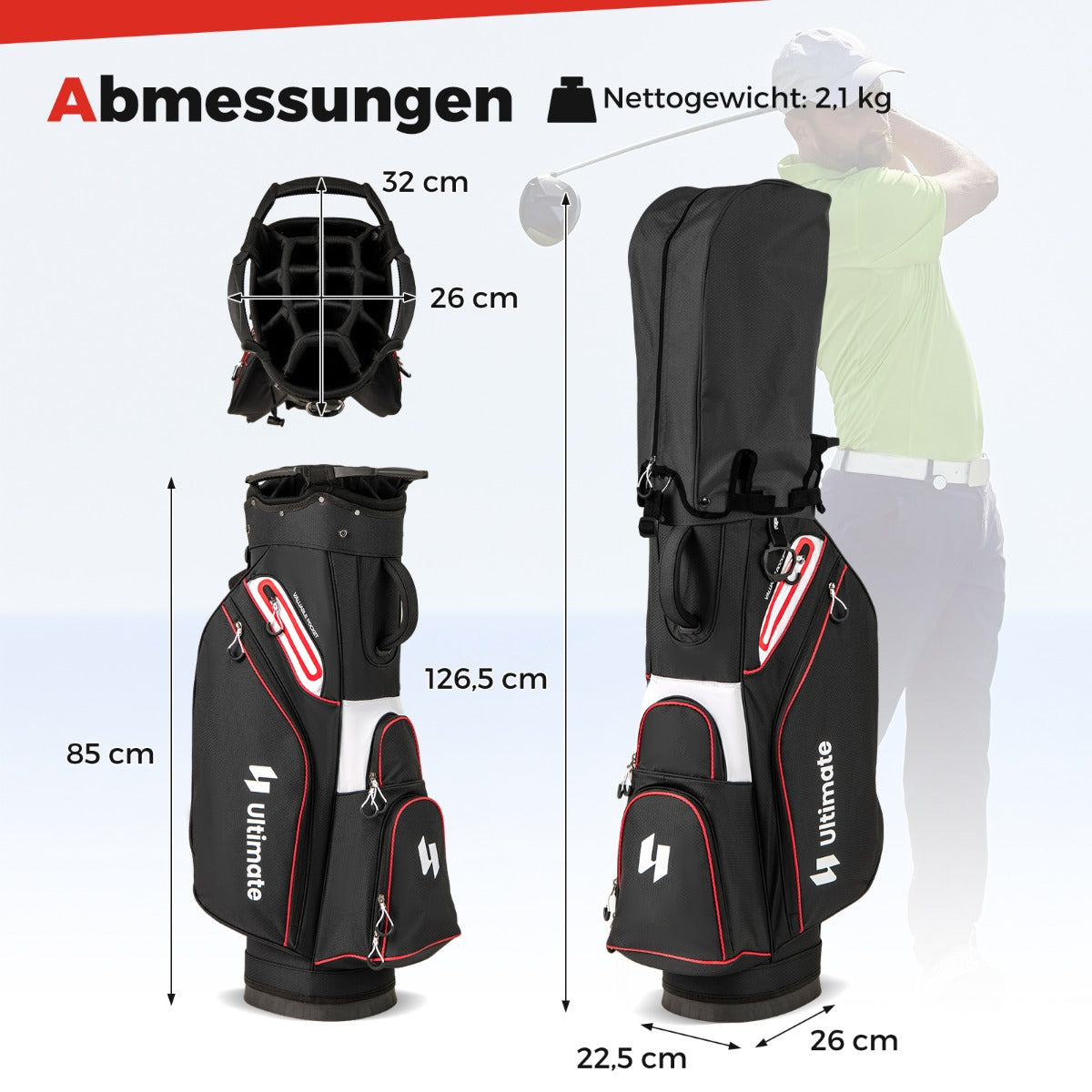 Golfbag – Lätt golfvagnsbag med fack Vattentålig golfväska – 14 – Svart