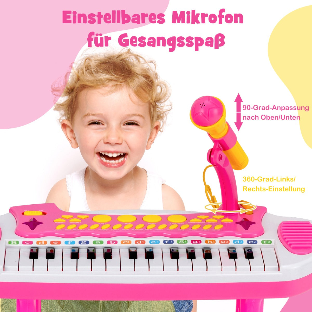 Elektroniskt – tangenters tangentbord för barn med pall och mikrofon från år – 31 3 – Rosa