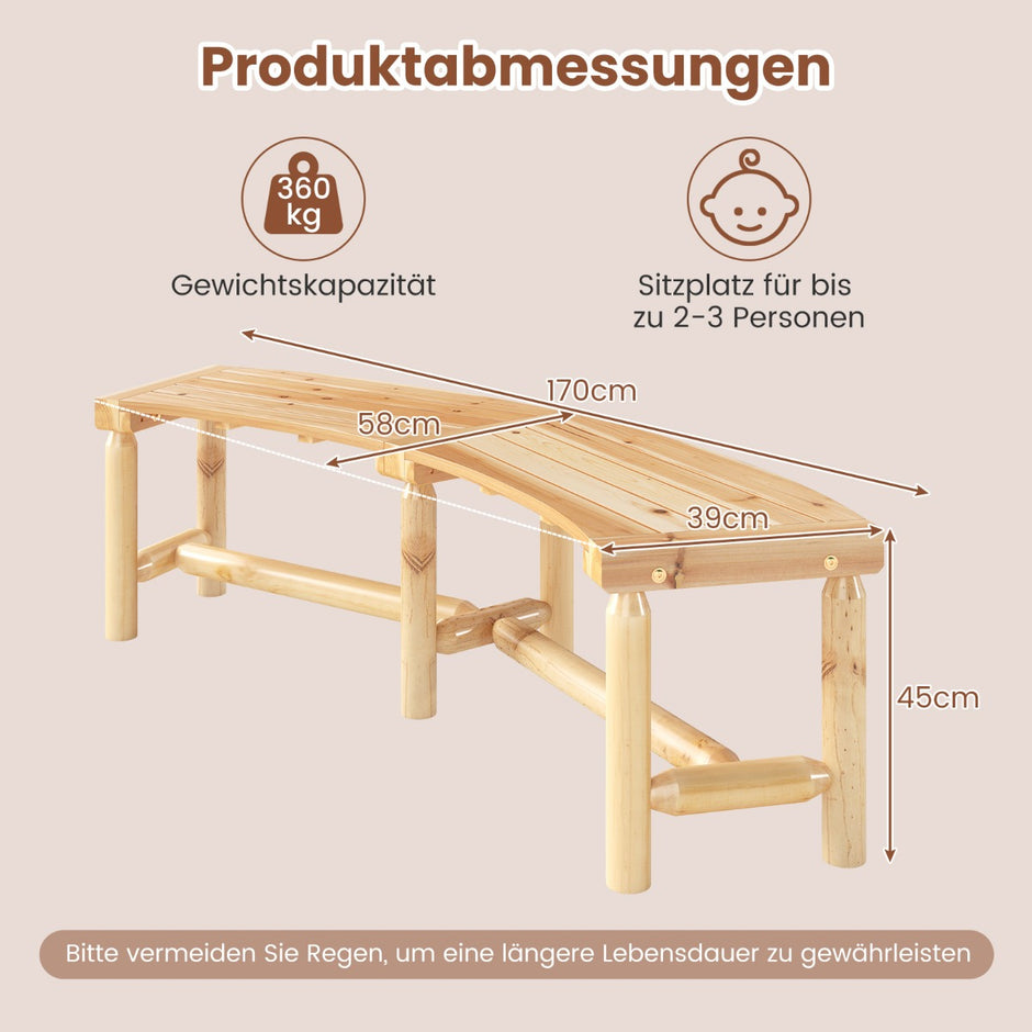 Böjd – trädgårdsbänk i massivt trä eldstadsbänk för personer, utomhusbänk i naturen – 2-3 – Natur