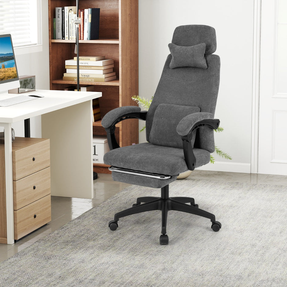 Ergonomisk – Kontorsstol med Uttagbar Fotstöd och Justerbar Ryggstöd – Grå