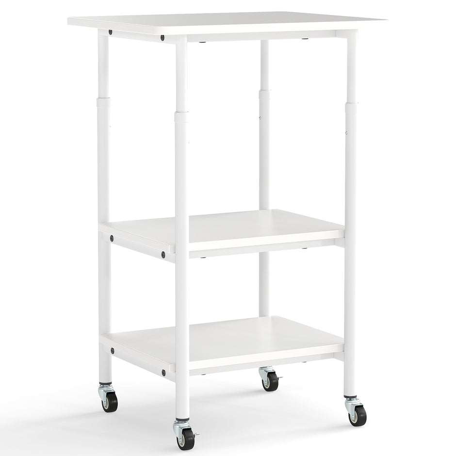 stegs – höjdjusterbar skrivarbord med hyllor och hjul – 3 – Vit