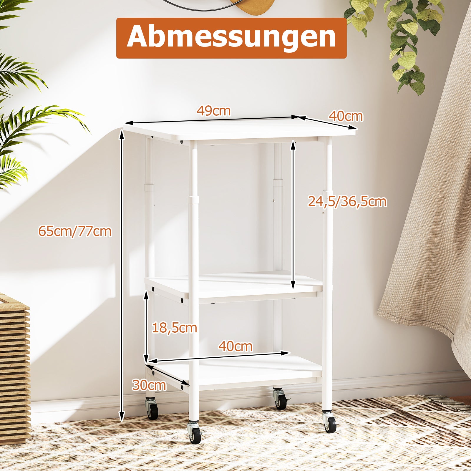 stegs – höjdjusterbar skrivarbord med hyllor och hjul – 3 – Vit
