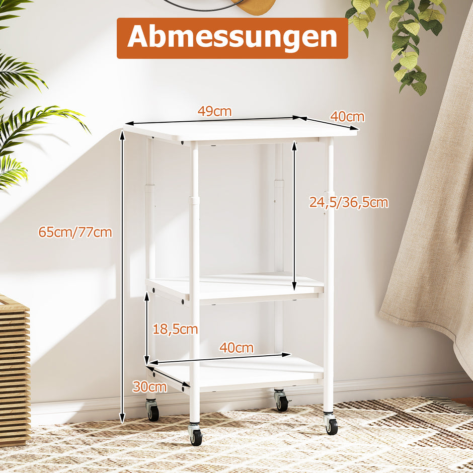 stegs – höjdjusterbar skrivarbord med hyllor och hjul – 3 – Vit