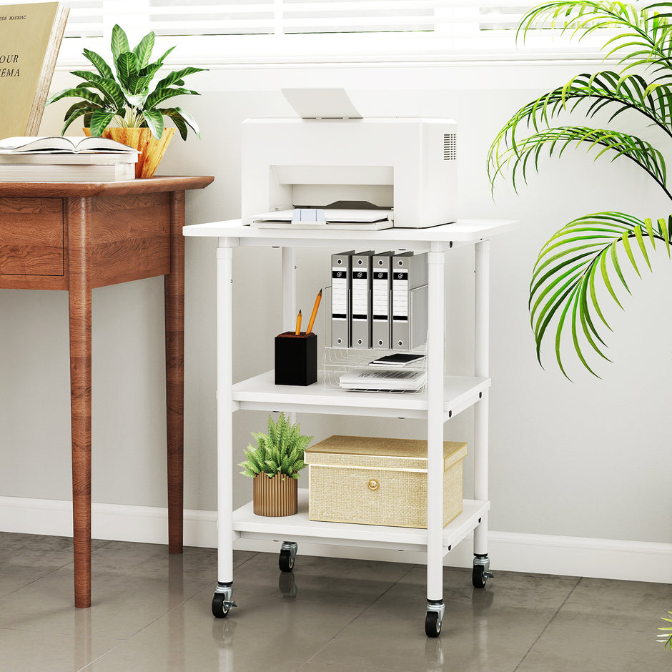 stegs – höjdjusterbar skrivarbord med hyllor och hjul – 3 – Vit
