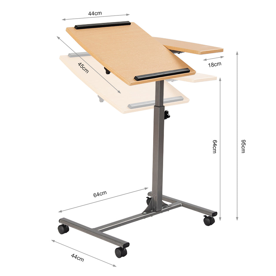Laptopbord – Höjdjusterbart notebookbord Sängbord med hjul och bromsar Naturligt – 64 x 44 x 64-95 cm – Natur