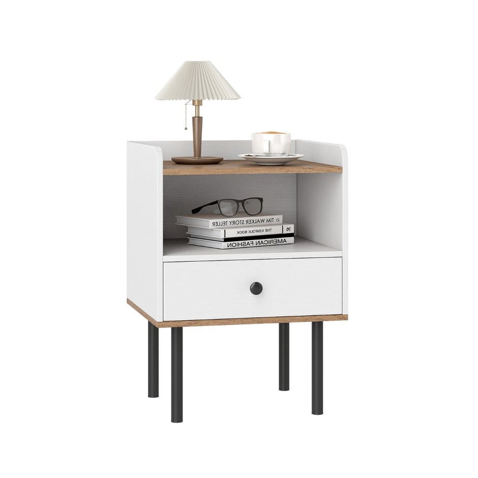 pack – Nattduksbord med Låda och öppen Förvaringsfack modern Soffbord Metallben – 2 – Vit