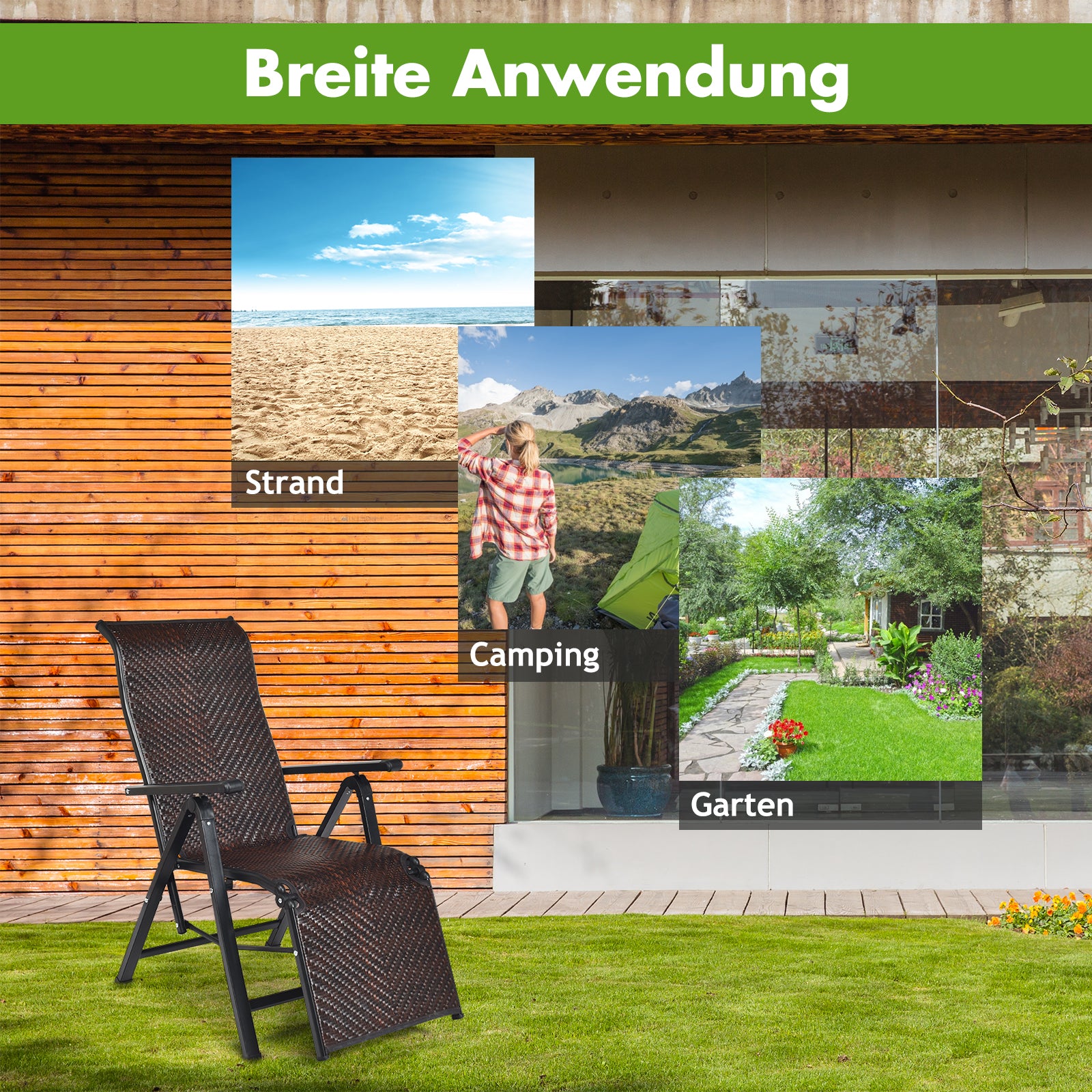 hopfällbara – rottingstolar Bärbara med justerbara ryggstöd brett armstöd – 2 – Brun