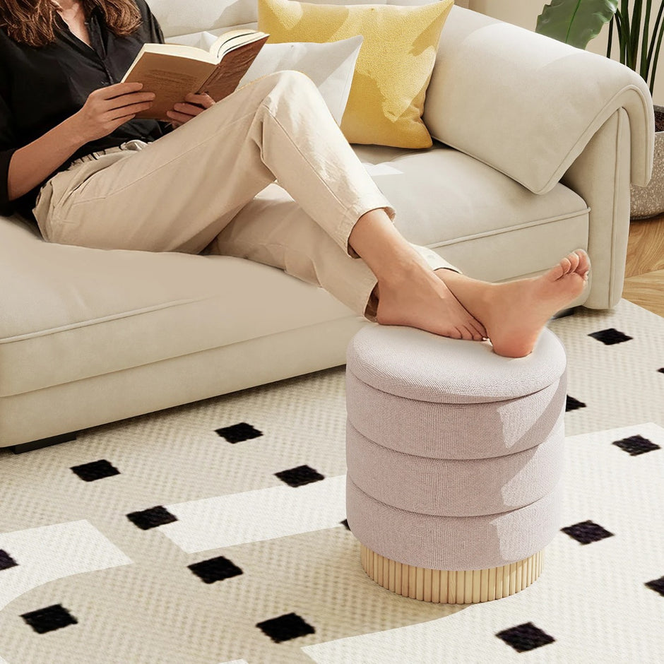 Modern – rund pall med förvaringsutrymme Chenille avtagbart lock – 355 L – Beige