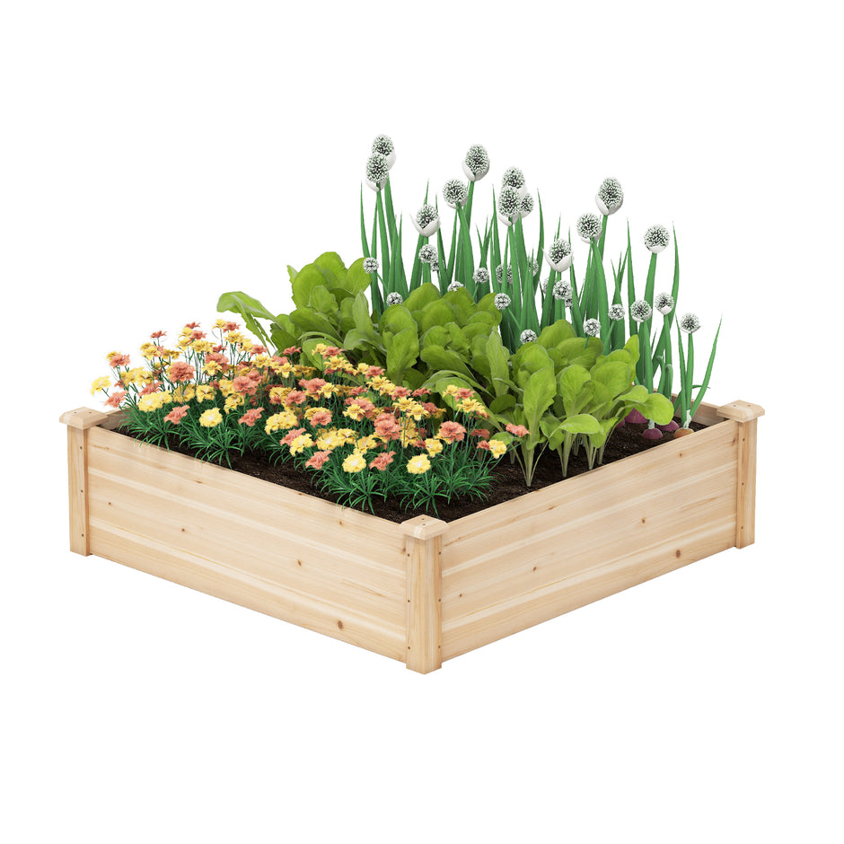 Blomlåda – Högbädd Trä Planteringslåda Fyrkantig Trädgårdsbädd med Öppen Botten Planteringsbädd för Gräsmatta Terrass – 102 x 102 x 30 cm – Natur