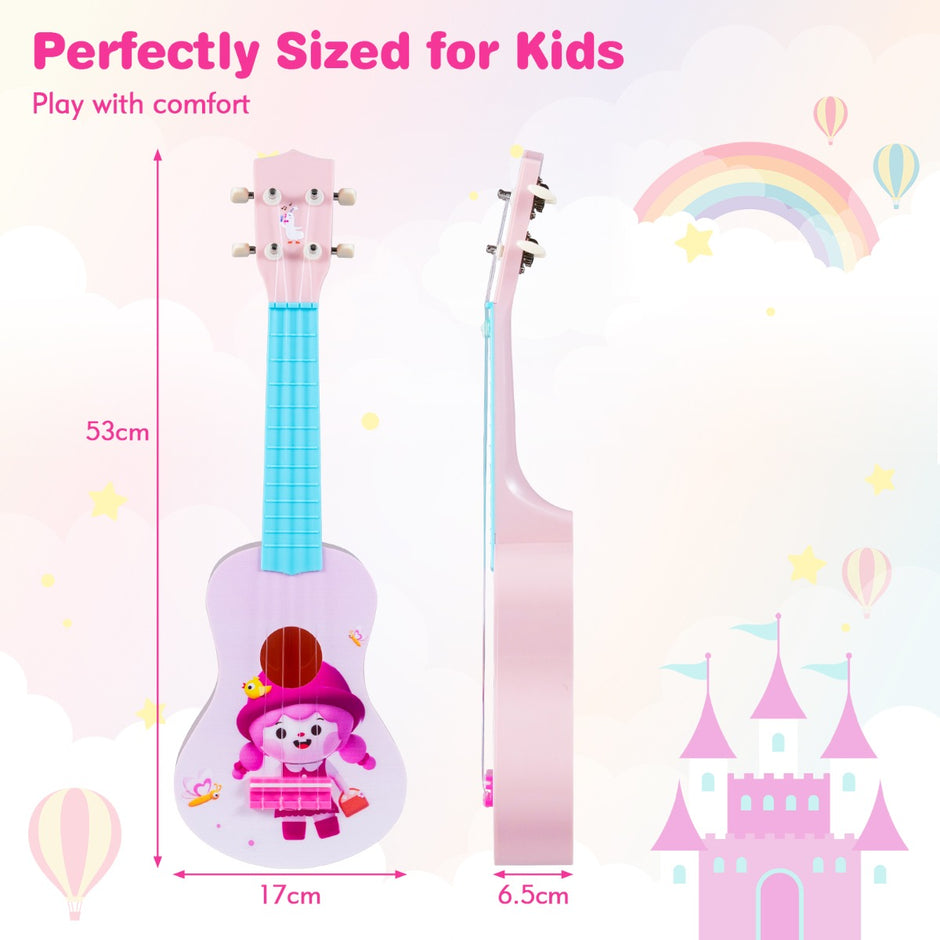 Tum – Ukulele för Barn Mini Leksaks med Nylon sträng och Band Nybörjare – 21 4 12 – Rosa