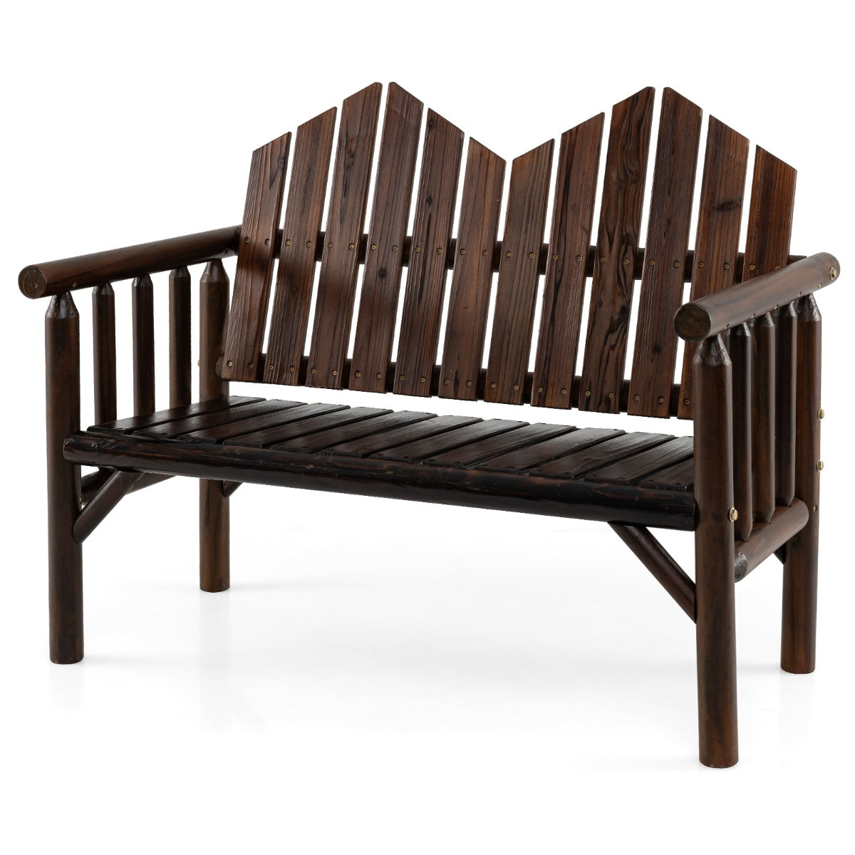sits – trädgårdsbänk massivträ loveseat med lutande ryggstöd rymlig slats säte – 2 – Brun