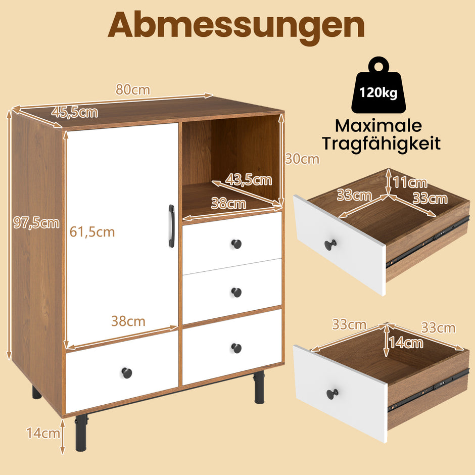 Buffet – sido bord medeltida modern förvaringsskåp med lådor och öppen hylla i – 4 – Natur