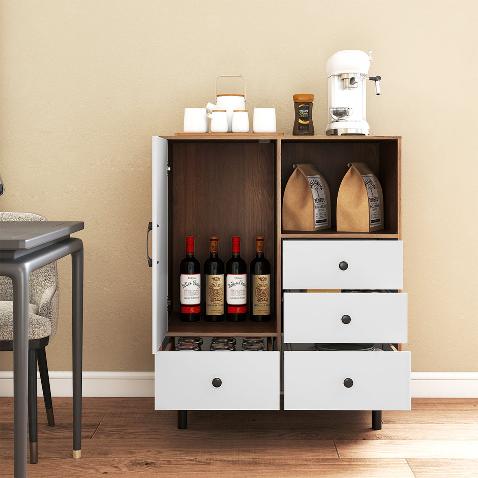 Buffet – sido bord medeltida modern förvaringsskåp med lådor och öppen hylla i – 4 – Natur