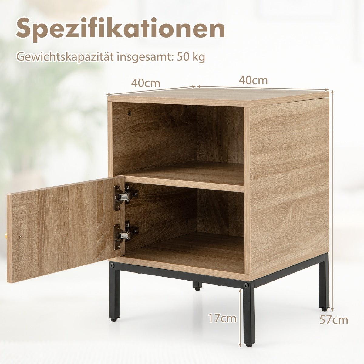 pack – Rattan Nattduksbord med Öppen Hylla och Skåp Sido – 2 – Natur