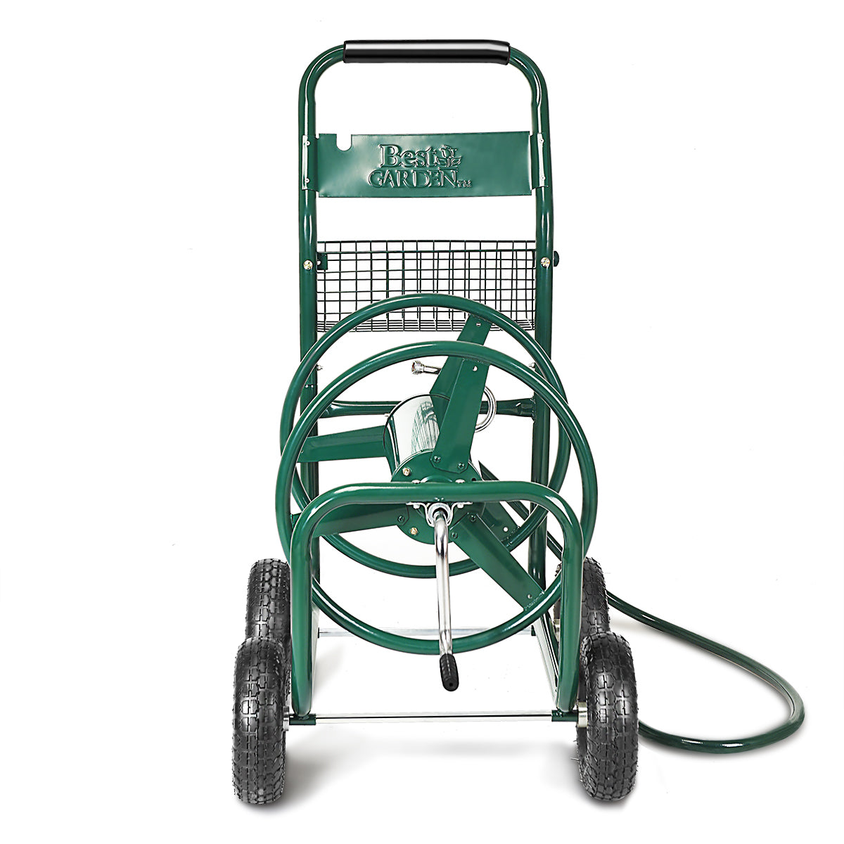 Trädgårdsslangvagn – Slangupprullare med korg metall – 96 x 62 x 113 cm – Grön