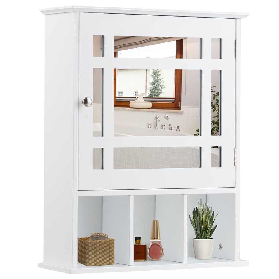 Väggskåp – med justerbar hylla och öppna fack Spegelskåp – 50 x 16 x 61 cm – Vit