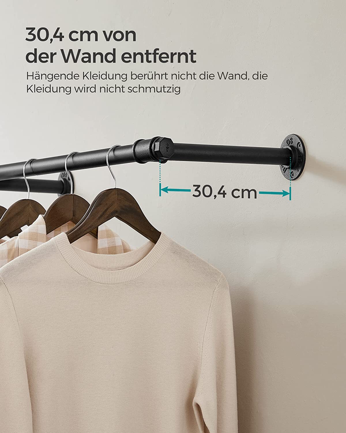 Bekleidungsstange - Wandgarderobe - Industrial - 68 kg Ladungskapazität - Schwarz